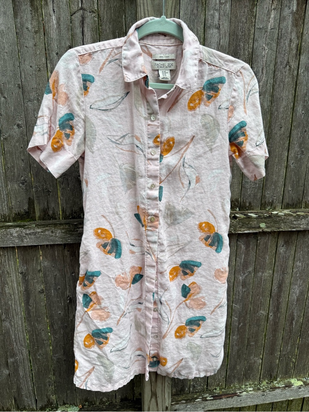 Rachel Zoe Blush Pink Floral Button-Front Linen Shirt